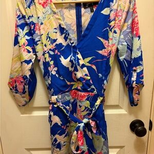 Yumi Kim Blue Floral Romper w/ Pockets Sz S